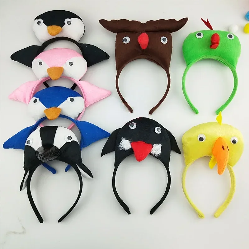 Adults Kids Plush Cartoon Bird Parrot Penguin Owl Animals Headband Birthday Party   Cosplay Costume  Christmas Halloween