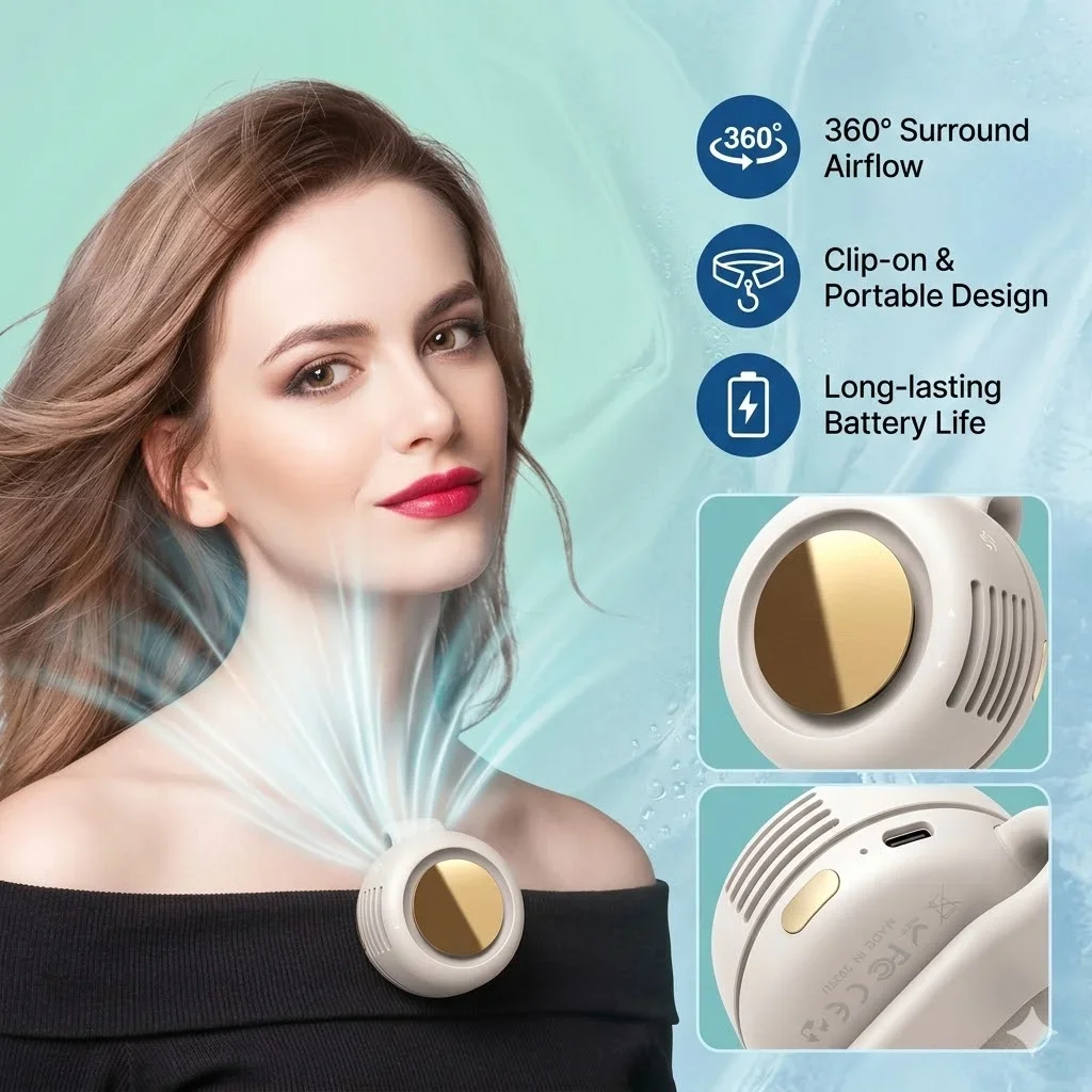 

Portable Silent Mini Bladeless Electric Fan,Small fan Clip on Shirt Waist Mini Bladeless Fan Adjustable 3-Speed For Outdoor NEW