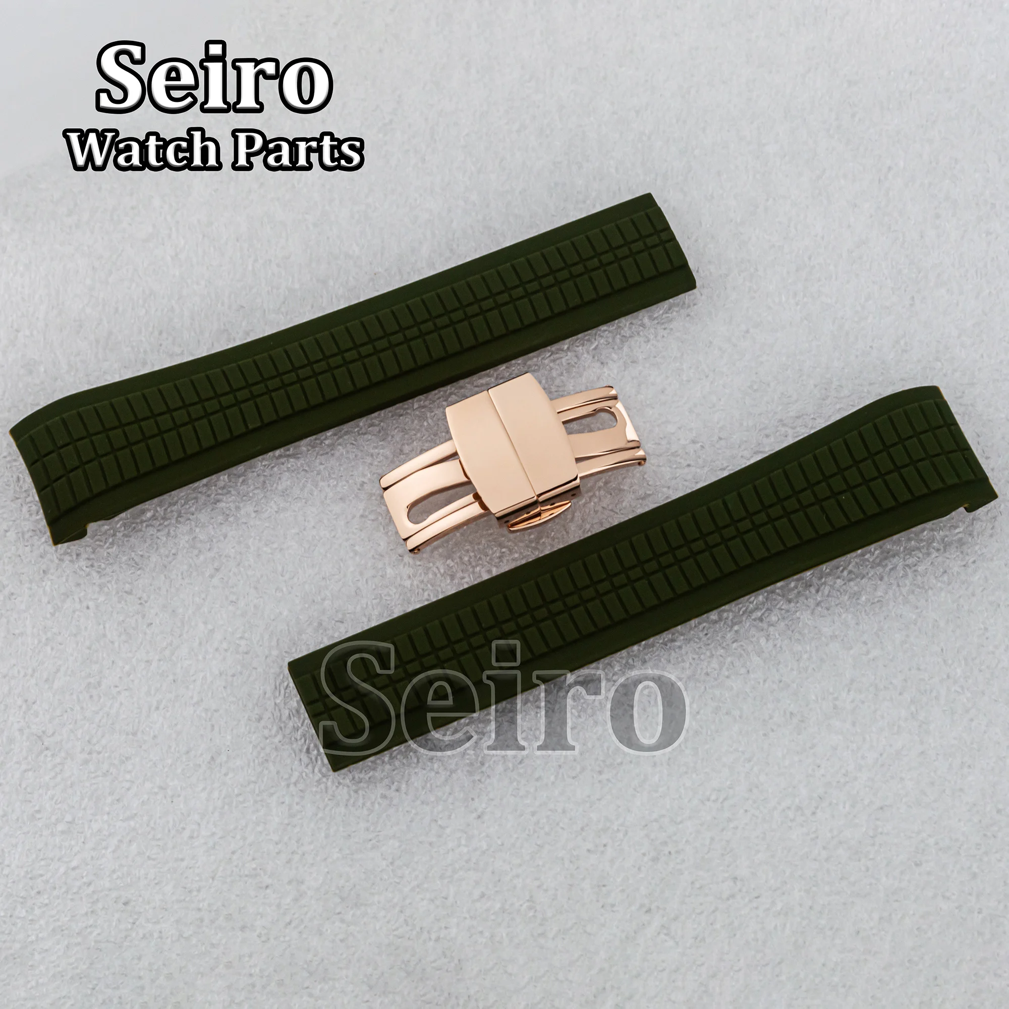 Stainless Steel Rose Gold Buckle 21MM Rubber Strap Watch Bracelet Black Green Brown Blue Watchband for AQUANAUT Nautilus Case