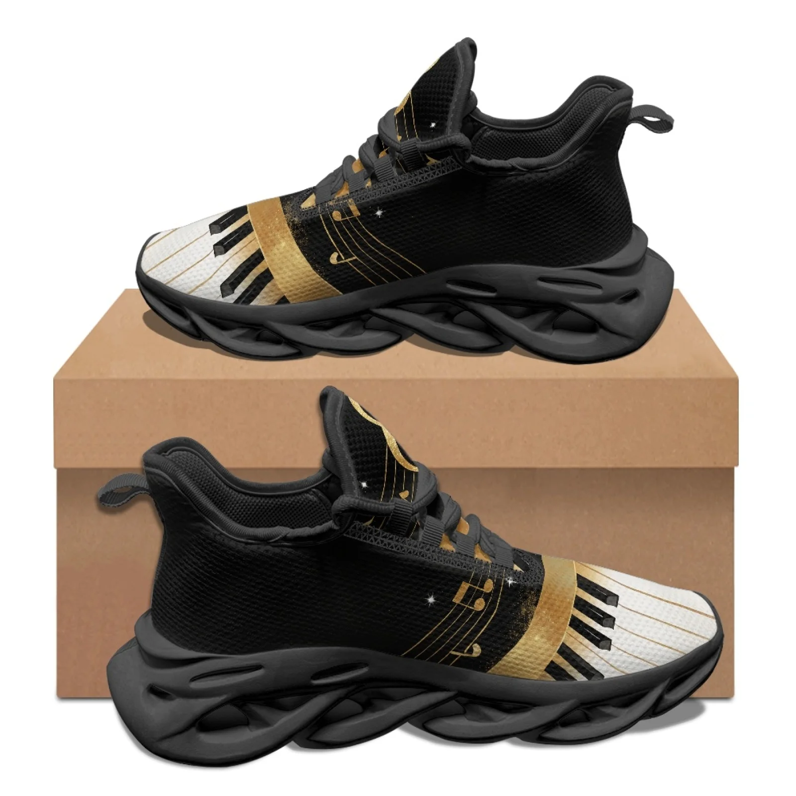 PENSTROLL Gold Musical Notes Men's Running Shoes Blade Men's Sports Shoes for Unisex Comfortable Athletic Trainer