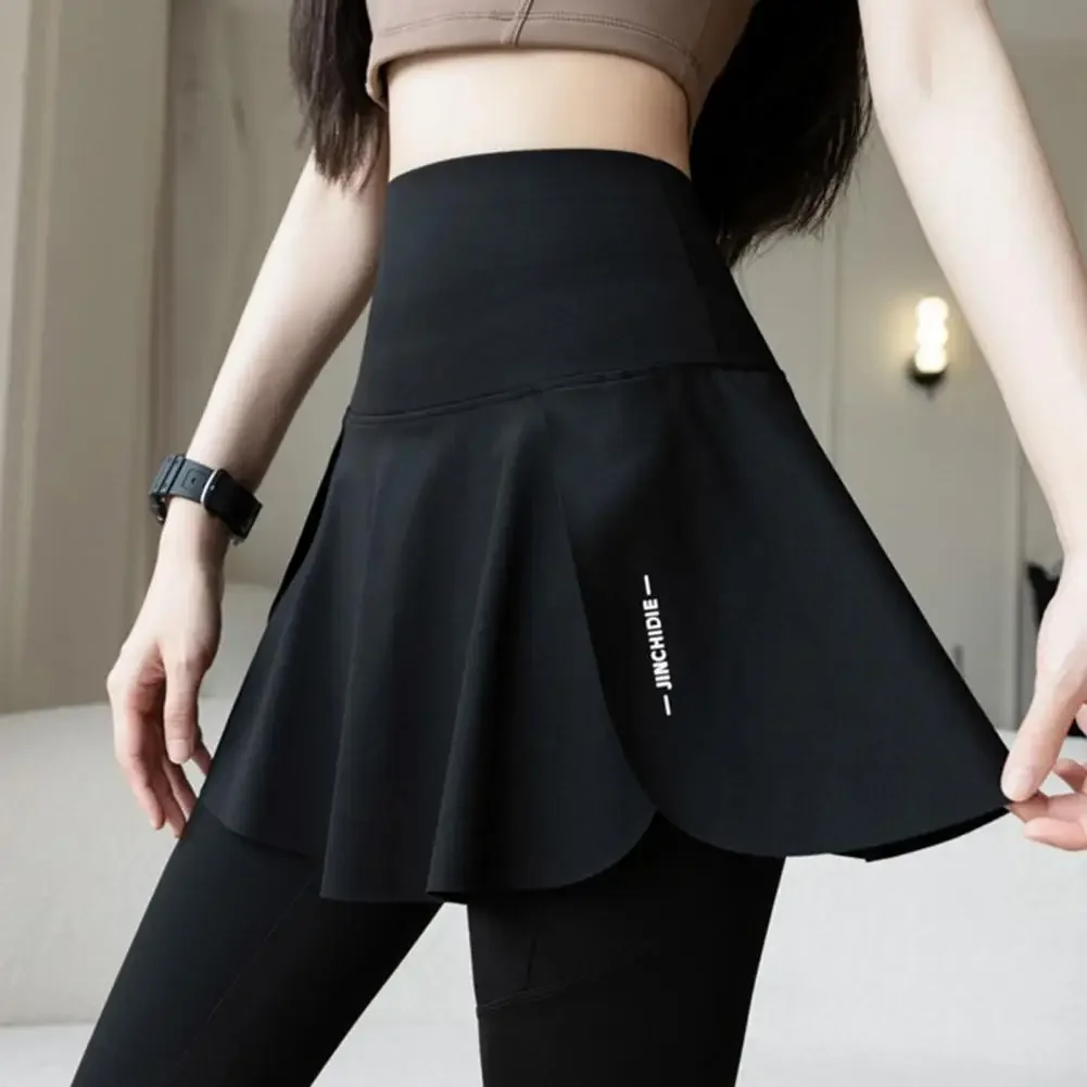 Falso reboque-peça feminina calças de yoga compressão magra cintura alta bolso do telefone butt-lifted sweatpants saias sem costura saia leggings