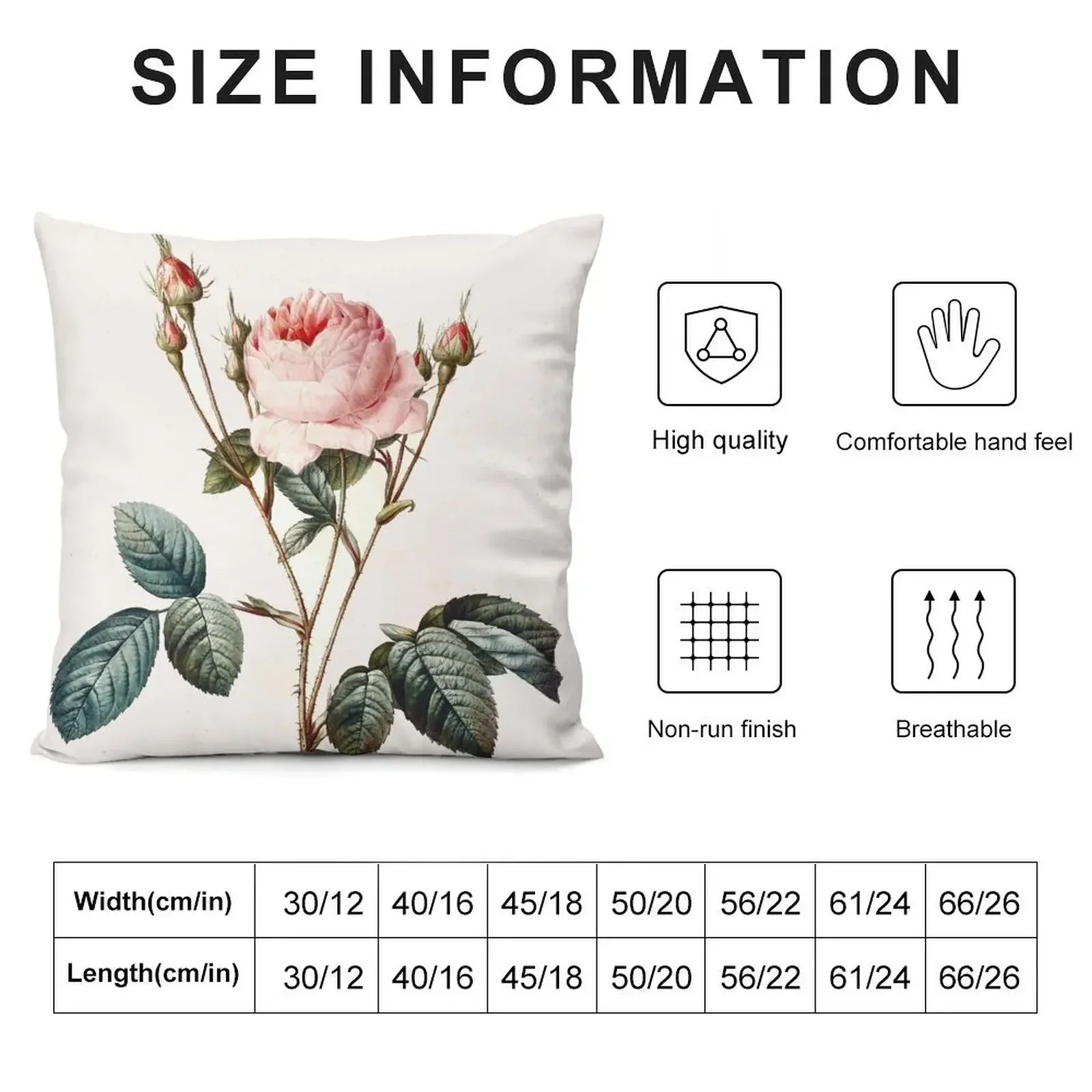 Vintage Redoute Rose Botanical Throw Pillow Marble Cushion Cover Bed pillowcases Couch Cushions pillow