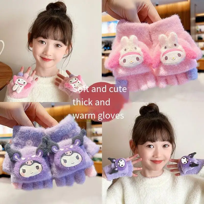

Cinnamoroll детские перчатки с героями мультфильмов Sanrio Kuromi студенческие Kawaii сохраняющие тепло ветрозащитные утепленные зимние перчатки с флисовой подкладкой