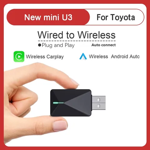 토요타 미니 무선 2-in-1 동글 무선 CarPlay 안드로이드 오토 어댑터 스마트 박스 (유선 CP/AA를 무선 CP/AA로 변환, 차량용)