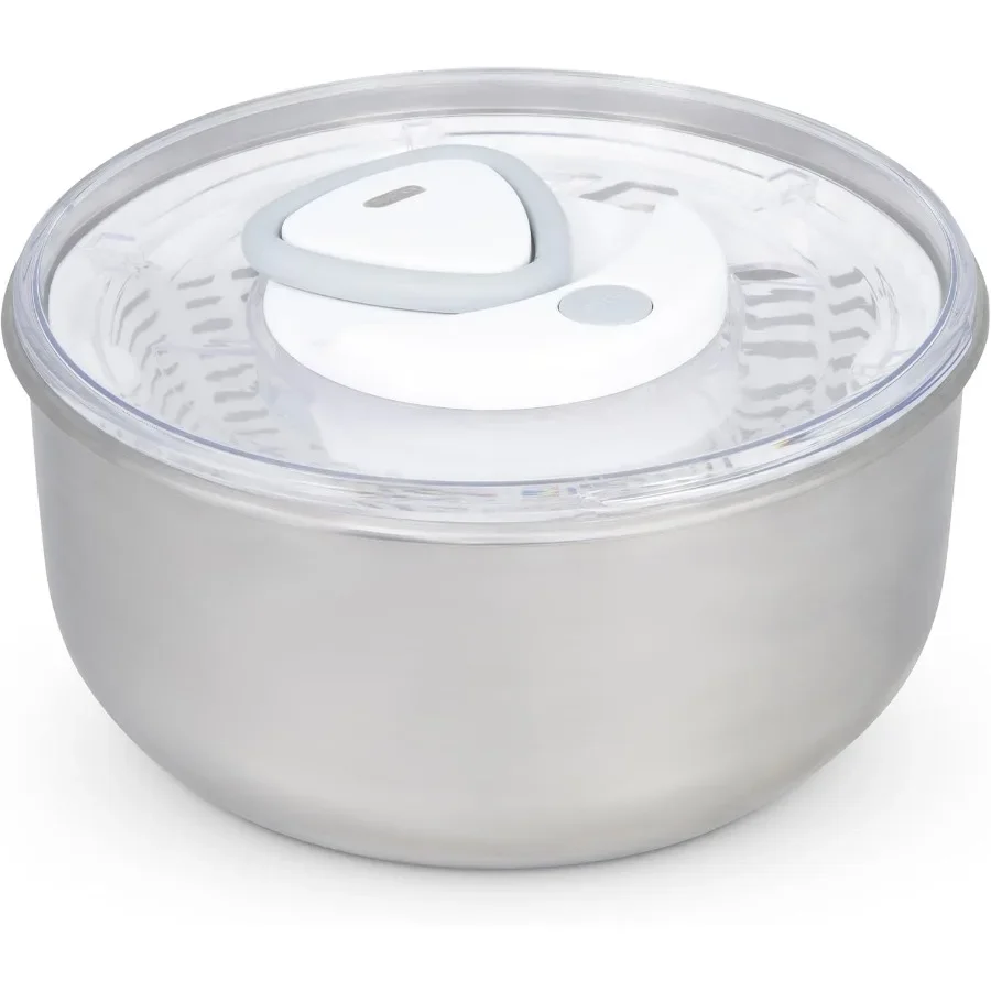 

Easy Spin 2 Stainless Steel Salad Spinner for Efficient Leafy Greens and Vegetable Drying in Kitchen Prep Doubles as a Spacious