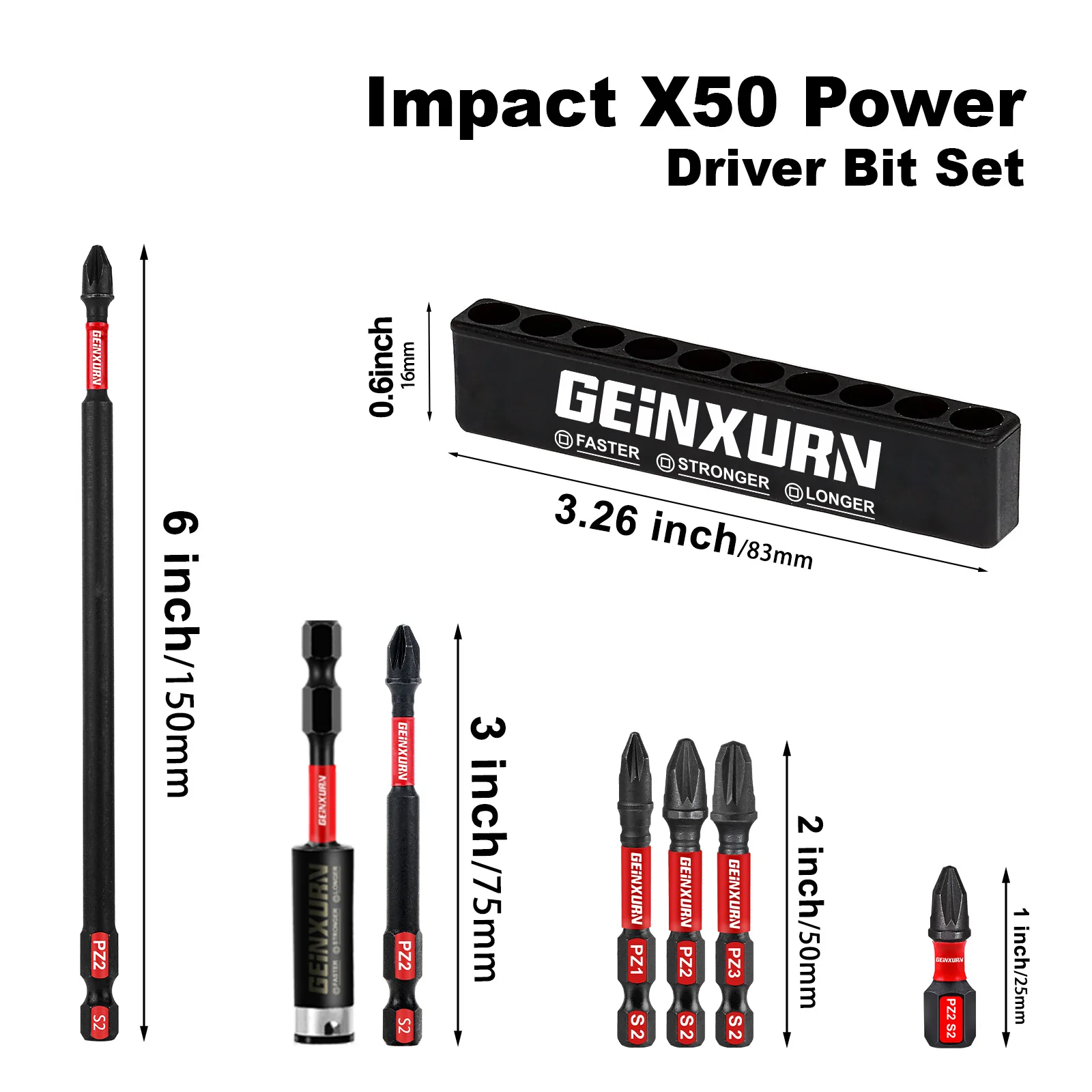 Geinxurn Pozidriv #1/#2/#3  Impact Tough Screwdriver Power Bit Set with Storage Organizer