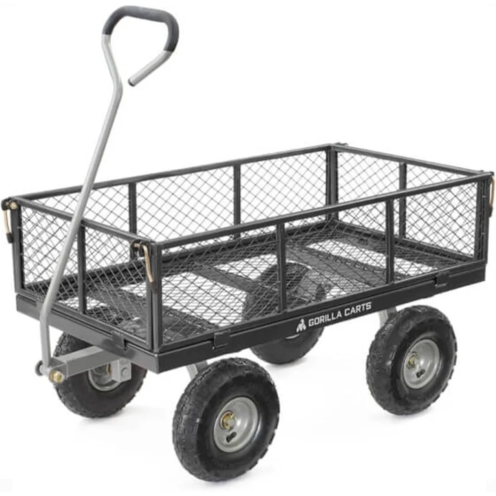 

Steel Utility Cart, Garden Wagon w/Handle & Removable Sides, Up to 800 Lbs - Heavy-Duty Gardening Equipment for Yard, Lawn, and