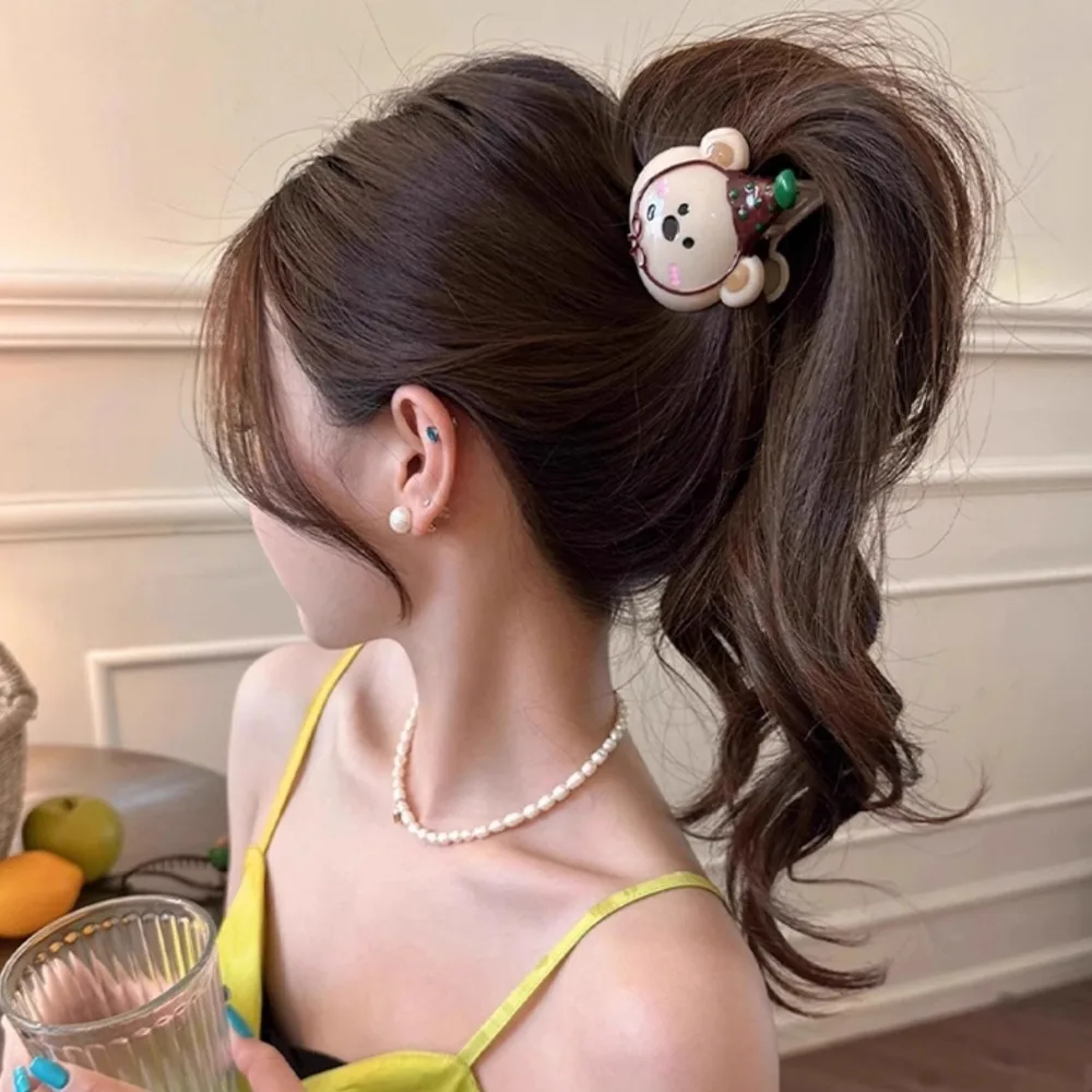 Cute Hairpin Bear Hair Clip Acrylic Shark Clip Cartoon Hair Claw Headwear Geometry Plastic Grab Clip Vacation