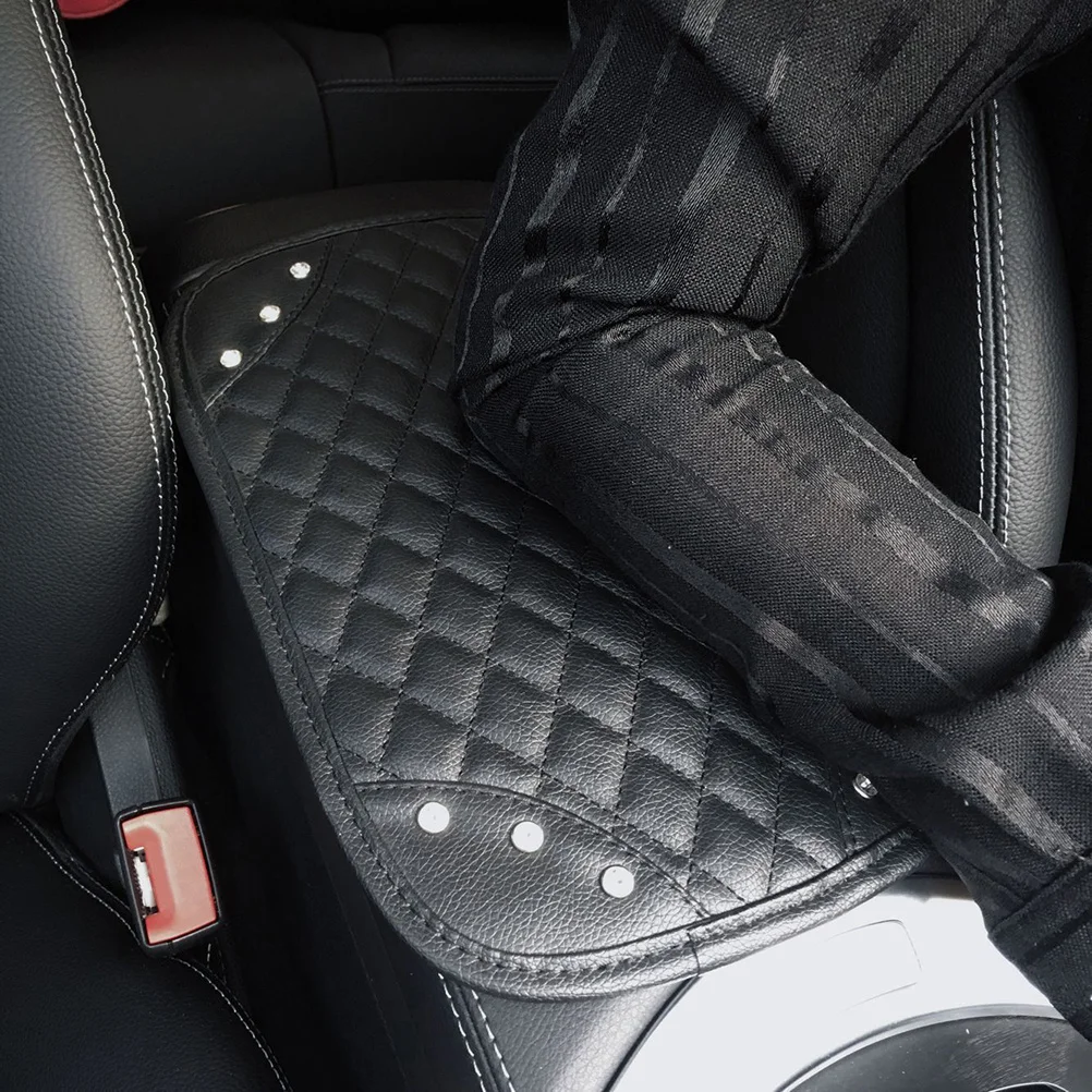 

Rhinestone Car Armrest Box Pad Black Rhombus Grid Durable Mat Comfort Support Elbow Pad for Long Driving Travel