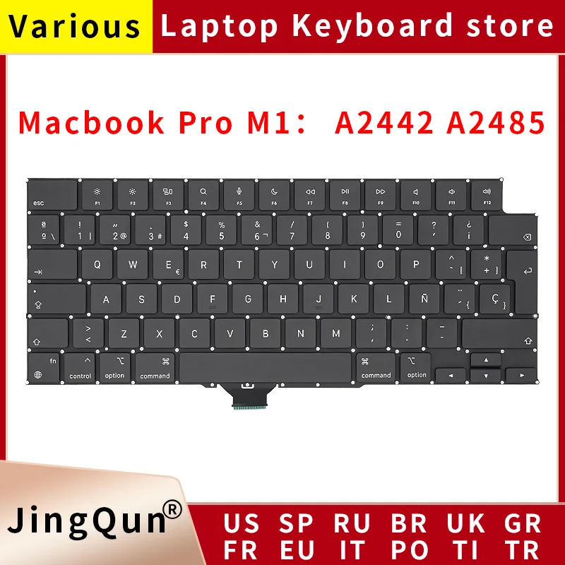 

New Laptop A2442 A2485 US UK Korean Italian Spanish French Russian German Keyboard For MacBook Pro M1 Retina 14" 16" 2021 Year