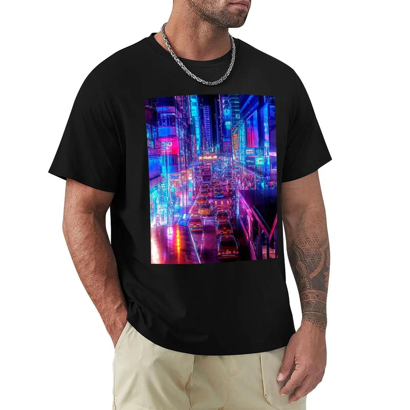 CYBERPUNK CITY TRAFFIC - T-Shirt Outdoor Work Short Sleeve Top