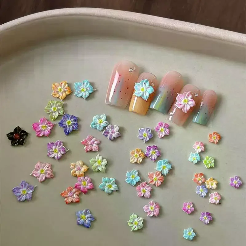 /Kuz/Resin Mini Colorful Flower Art Nail Decorate 3D FlowerAppliques DIY Nail Art Decor Accessories Crafts 50 Pcs