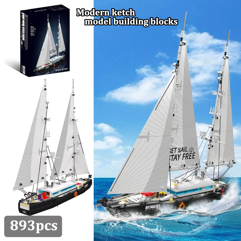Kit de blocs de construction de modèle de bateau à voile à deux matures, 893 pièces, ornements éducatifs, assemblage de voilier, briques MOC, jouets DIY, cadeaux, 10194 pièces
