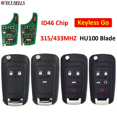 Ecusells Keyless-go Remote Smart Car Key 315/433MHz ID46 Chip HU100 Blade for Chevrolet Cruze Sonic Malibu Impala Equinox Camaro