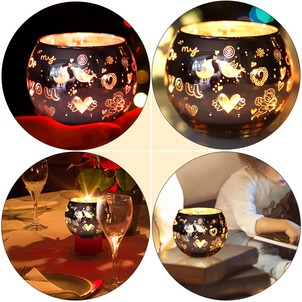 

Small Glass Candleholder Decorative Cup Romantic Glass Craft Tealight Container for Valentine's Day Tabletop