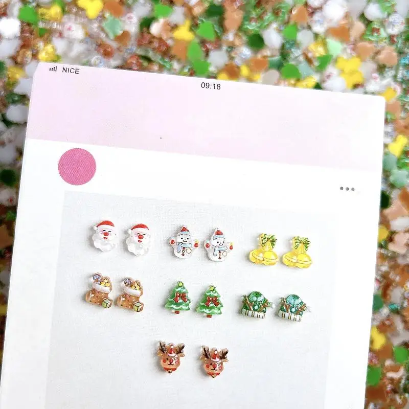 30 Uds. De adorable muñeco de nieve, Papá Noel, dijes de resina para uñas, dibujos animados, creativo, colorido, serie navideña, decoraciones artísticas para uñas, uñas DIY