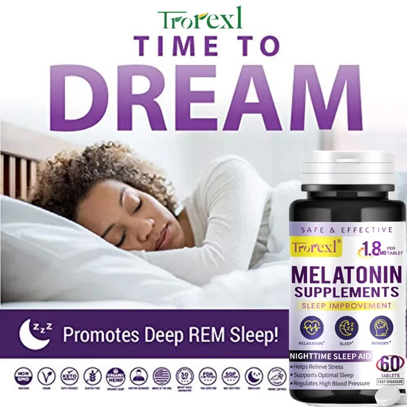 Melatonin Pills Supplement - Helps Relieve Stress and Anxiety, Deep Sleep, Prevents Insomnia, Improves Sleep Quality