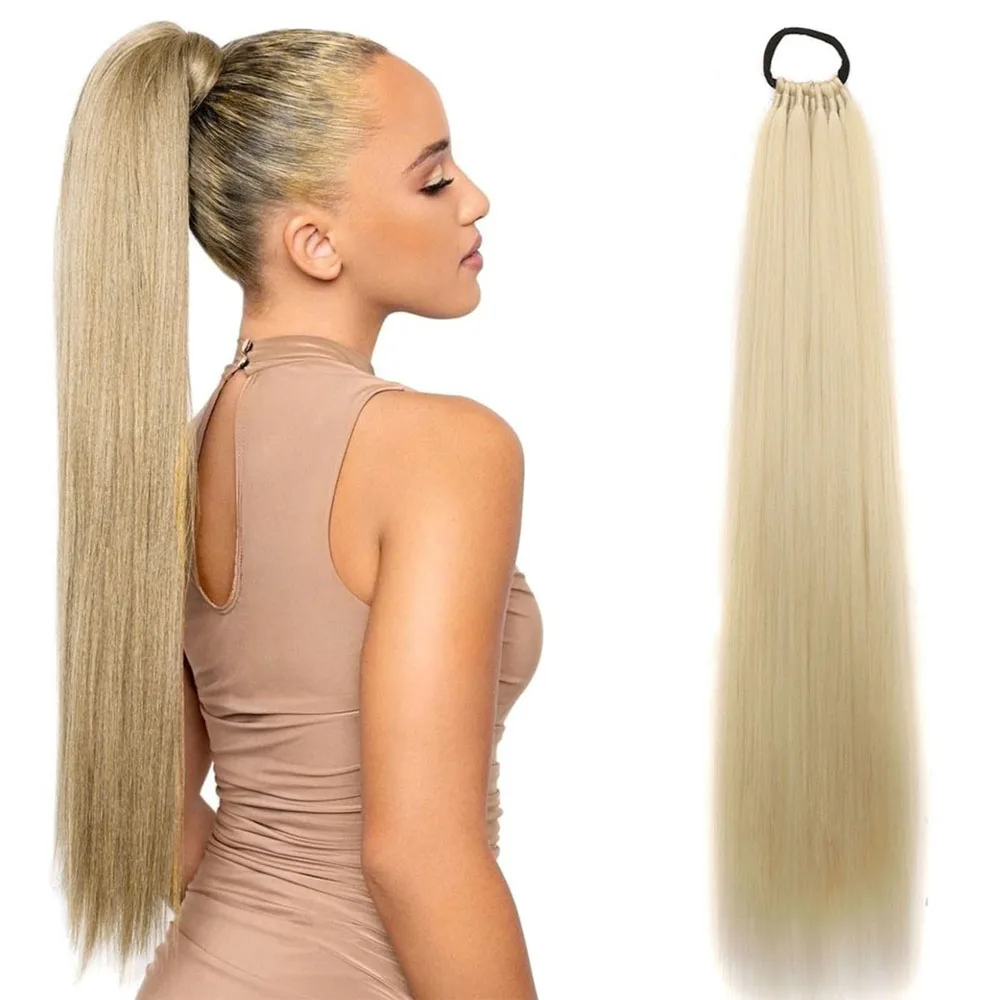 

Synthetic Straight Ponytail Extension Rubber Band Hair Braided Pony Tail Hairpiece 24inch Black Blonde Brown Hairstyle For Womem