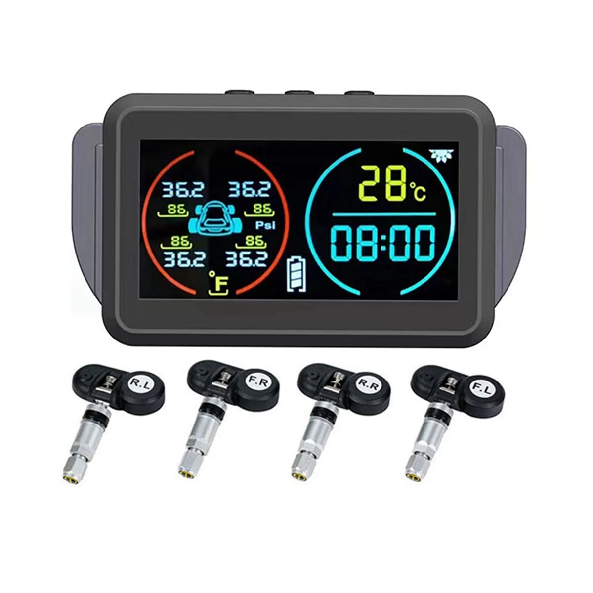 TPMS Car Tire Pressure Monitoring System Alarm Tyre Air Pressure Meter Gauge Temperature Warning 4 Sensors Internal