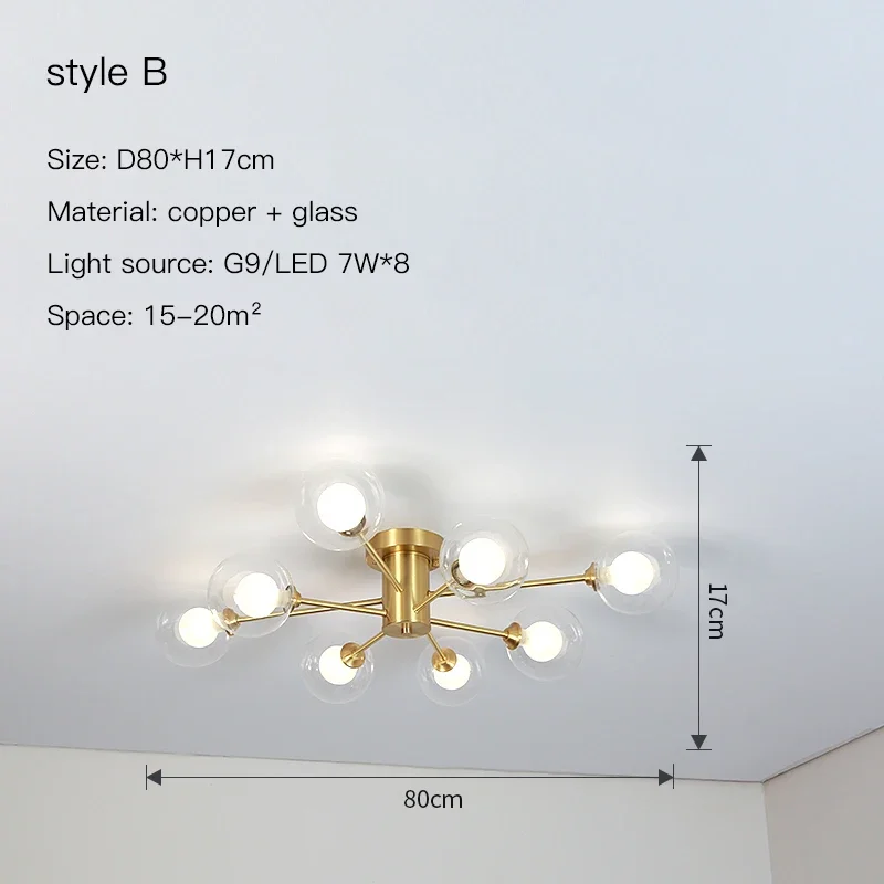 Nordic Glazen Slaapkamer Plafond Kroonluchter G9 voor Woonkamer Loft Hanglamp Scandinavisch Decor Binnenverlichting Lustres Armatuur