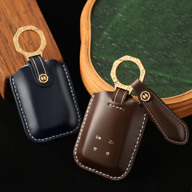 

High-End Personality Genuine Leather Key Case Cover Protective Shell Bag Keychain For Mazda EZ-6 EZ-60 2025 Car Accessories