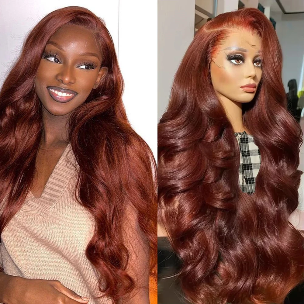 

Reddish Brown Lace Front Wigs Red Color 13x4 Brazilian Body Wave Lace Frontal Human Hair Wig Remy Hair For Black Women 30 inch