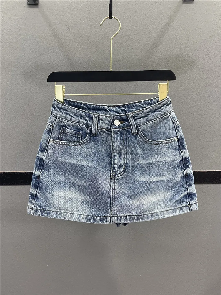 

Retro American Denim A-Line Skirt Women's Fashion Slimming Versatile Short Skirt Summer 2026 Casual Cotton Polyester Blend