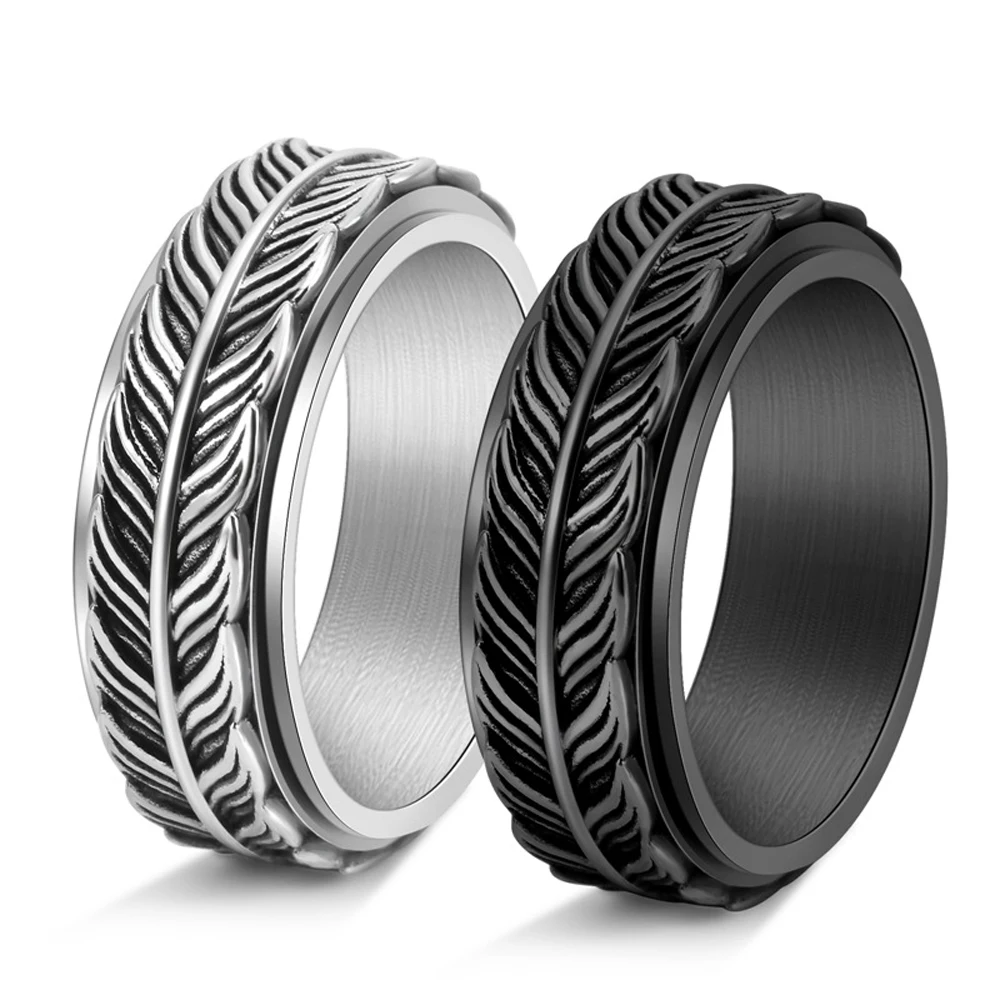 Herren Rotierender Koi-Fischschwanz-Ring aus Titanstahl, Vintage-Stil, vergoldet, Angstlinderung, Schmuck, drehender wasserdichter Ring – Detail 2