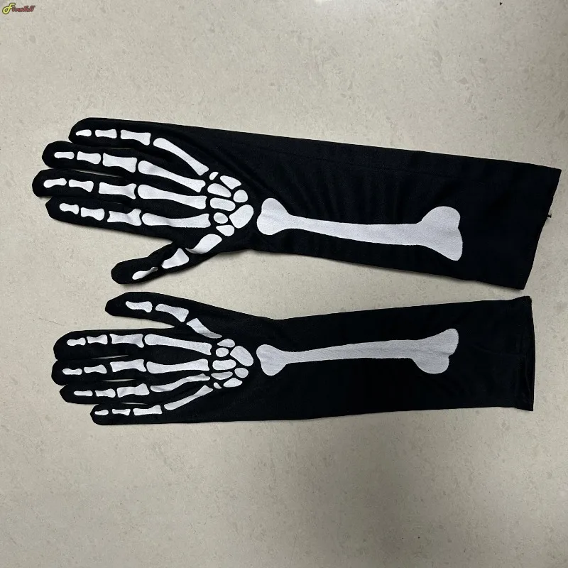 Halloween luvas decorativas esqueleto médio longo luvas fantasma festival evento combinando mão osso luvas acessórios de festa