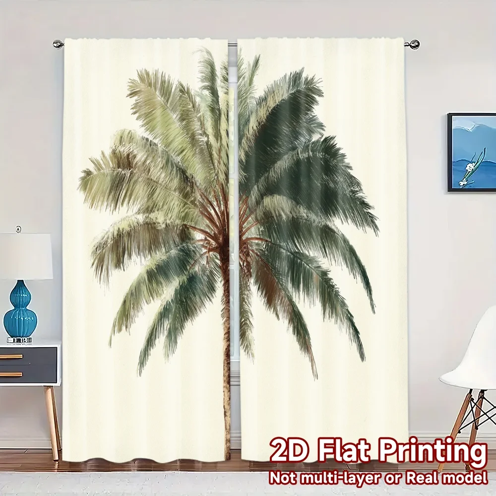 2pcs, 2D FLAT PRINTING Curtains (Without Rod) PalmGrace Popular Pattern Curtains Semi-Sheer Curtains Festive for Kitchen Living