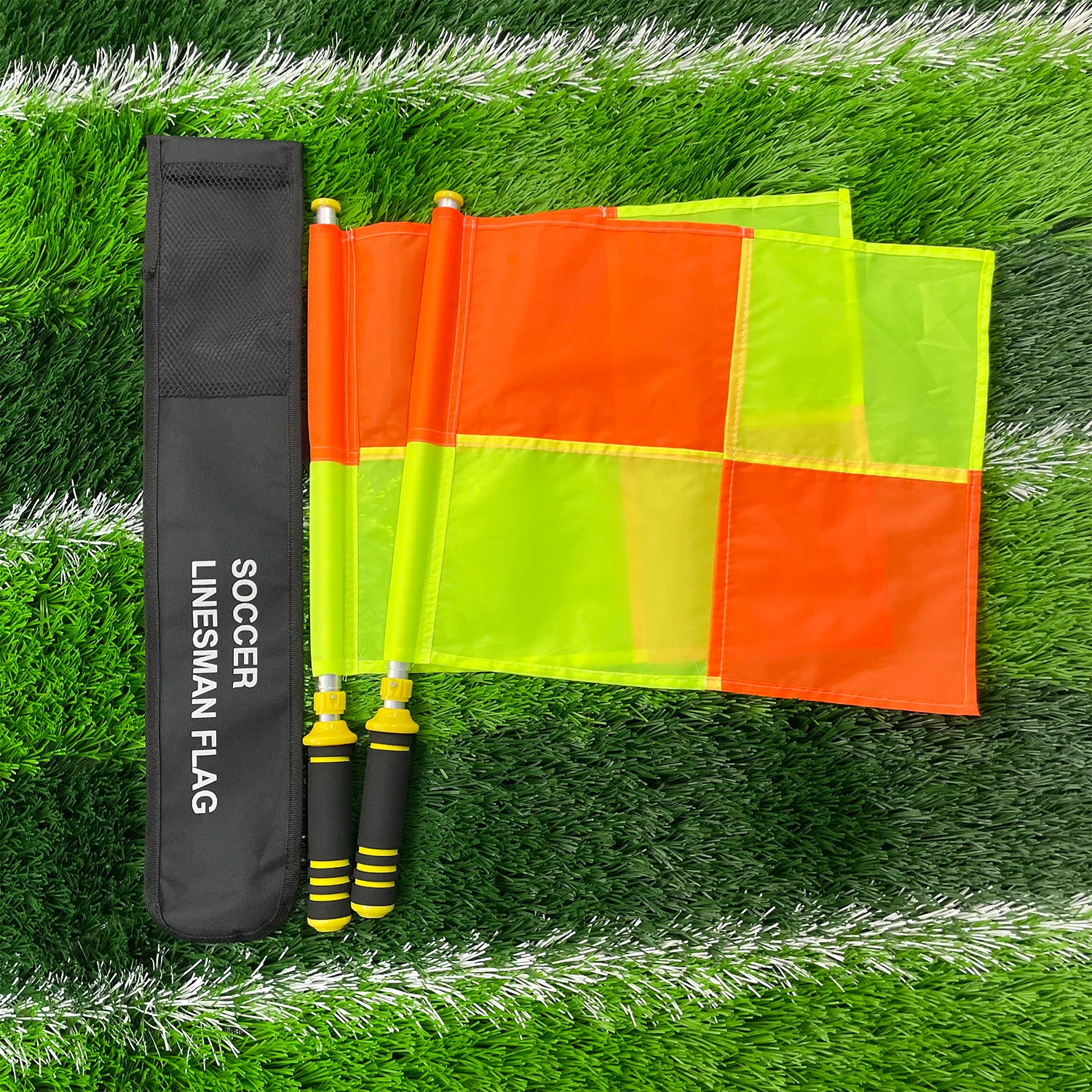 2Pcs Soccer Referee Linesman Flags Professional Football Match Sideline Signal Flags with Storage Bag