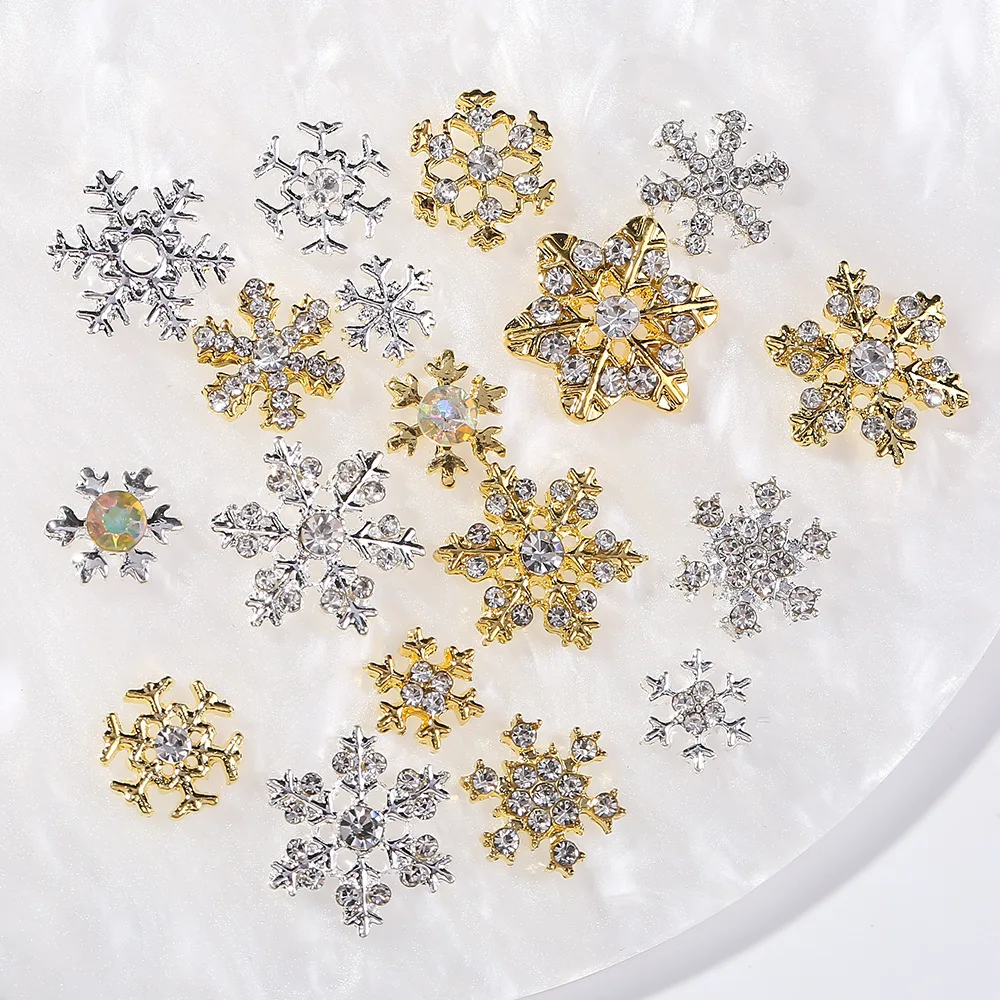 10pcs Metal Christmas Snowflake Nail Parts Diamond zircon Nail Charms Glitter Christmas DIY Nail Art Accessories Decoration