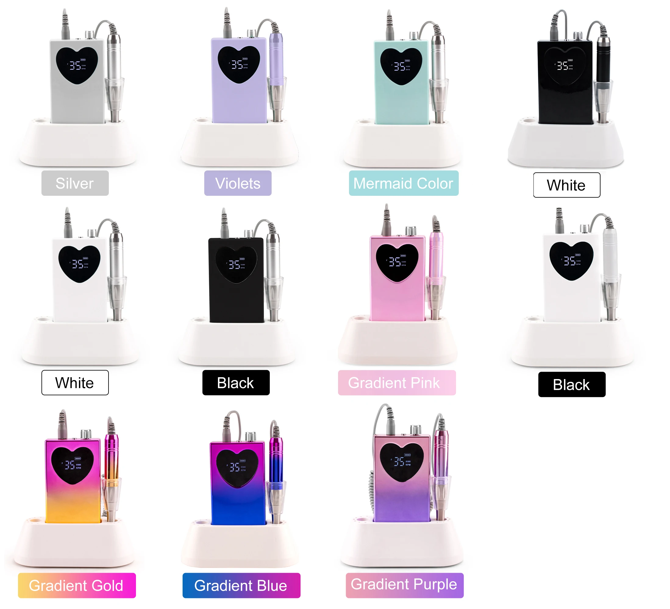 Heart Shape Nail Drill Professional Manicure Machine 35000RPM Portable Wireless Rechargeable Desktop E File