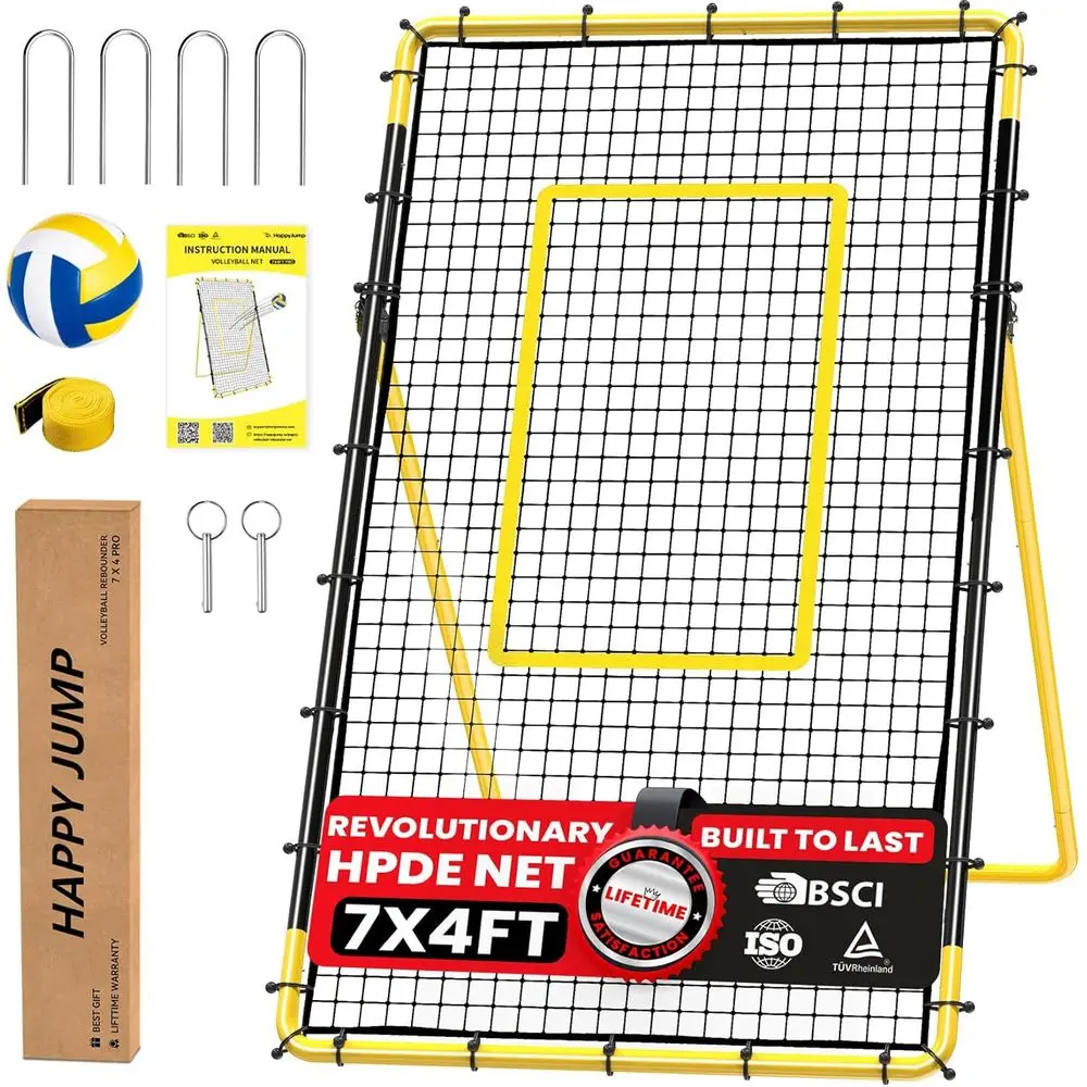 

Portable Volleyball Rebounder with 5-Angle Adjustment, Heavy-Duty Steel Frame, 45-Ply Net, and Included Volleyball for Target Pr