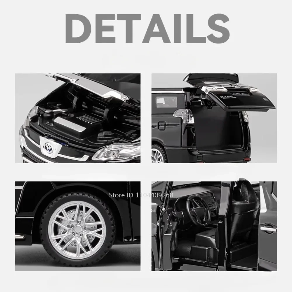 1:32 Vellfire HIACE MPV Modello di auto Giocattolo Pressofuso in lega di gomma Pneumatici Veicoli Suono Luce Tirare indietro Modelli Regali per i bambini
