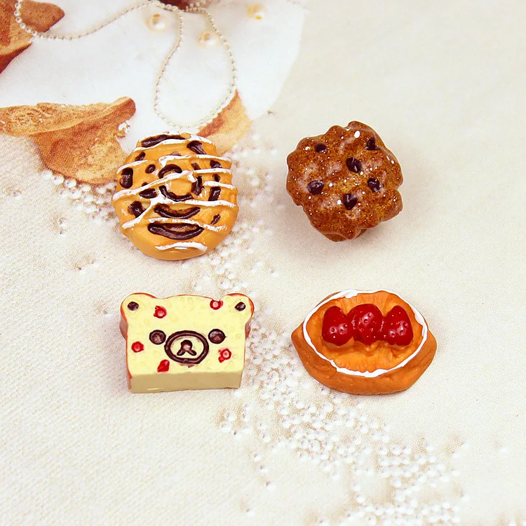 10pcs Mini Bread Fake Food Resin Figures For Crafts Flatback Charms Scrapbooking Accessories Miniatures Material Diy Phone Shell