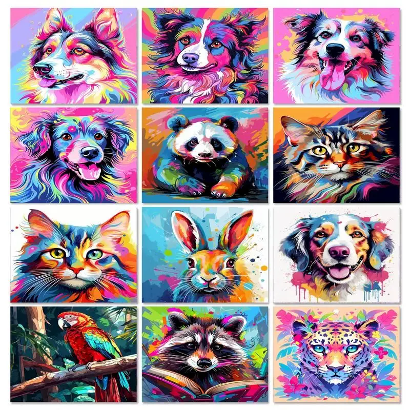 

GATYZTORY Painting By Numbers For Adults Colorful Dog DIY HandPainted Oil Painting Animals Paint By Number Decoration Art