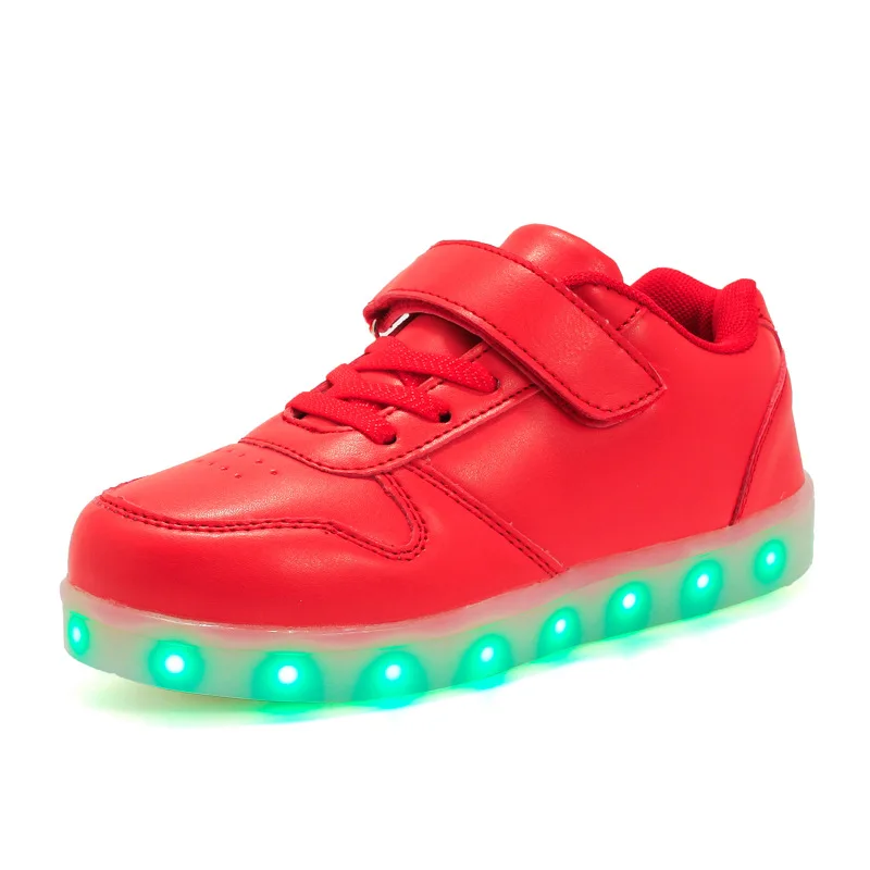 Children Sport Shoes LED Luminous Shoes Leather Flat Board Shoe USB Charging Light Up Sneakers Boys Girls New Casual Footwear