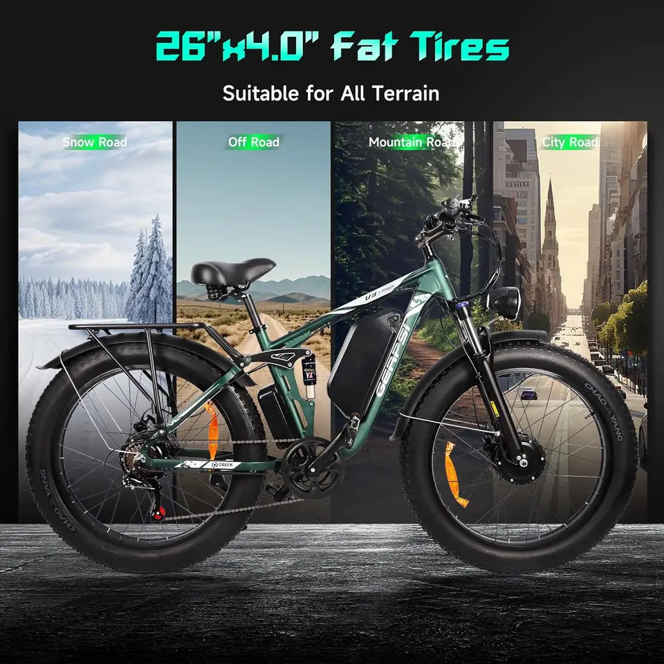 BAOLUJIE 26 Inches Adult Electric Mountain Bike 25Ah Battery, 3000W Dual Motor Ebike, 7-speed Electric Bicycle Fat Tire Ebike image 7