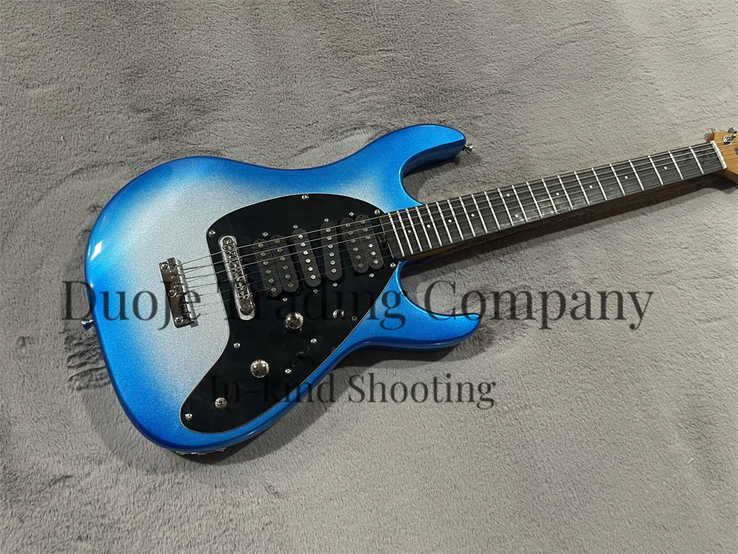 Blue Silver Guitar Stave Body Roasted Maple Neck Rose Wood fingerboard HSSH pickup Black guard locking tuner