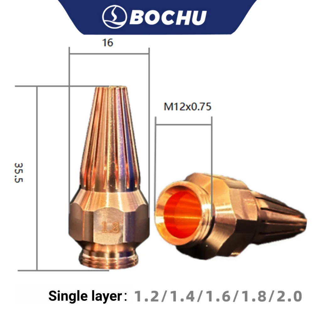BOCI BOCHU Original Laser Flame Composite Cutting Nozzle Inner Core Single Layer M12 Bevel Cooper Nozzle For BLTF60 Cutting Head