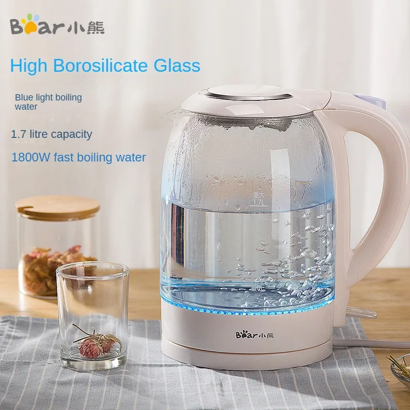 1.7L Electric Kettle with Atmosphere Blue Light Thickened Glass Water Kettle Boiling Kettle 220V