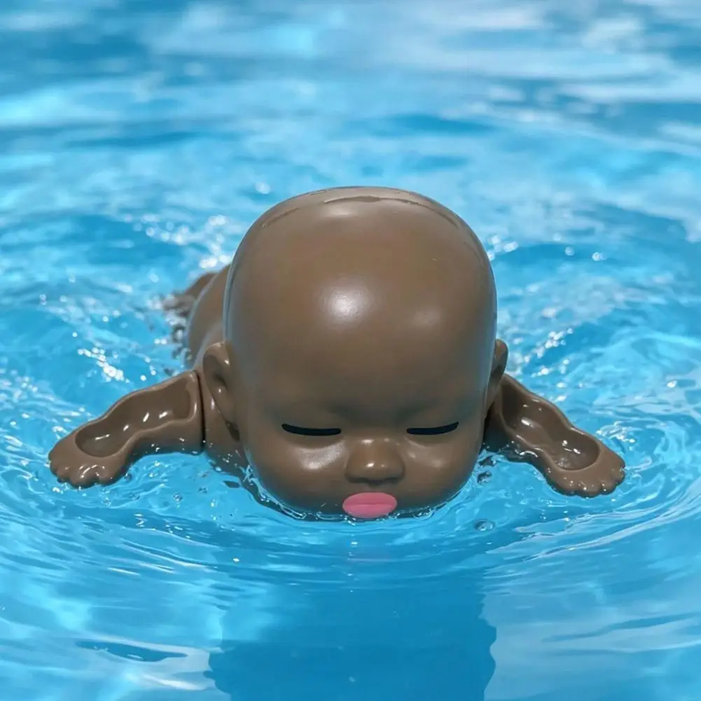 Wind Up Swimming Black Baby Doll Bath Toy Cute Lifelike Floating Water Toy Pool Bathtub Swimming Toy for Kids Summer Gift
