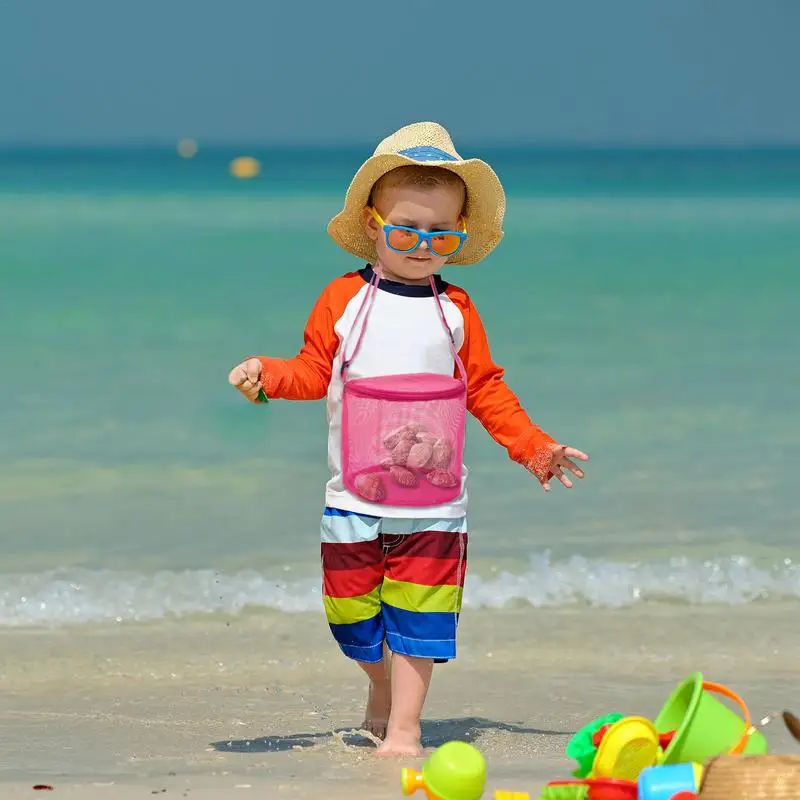 Siatkowe torby plażowe siatkowe torby plażowe z regulowanym paskiem składane zabawki plażowe torby do przechowywania kolorowe siatkowe torby muszelki dla dzieci plaża