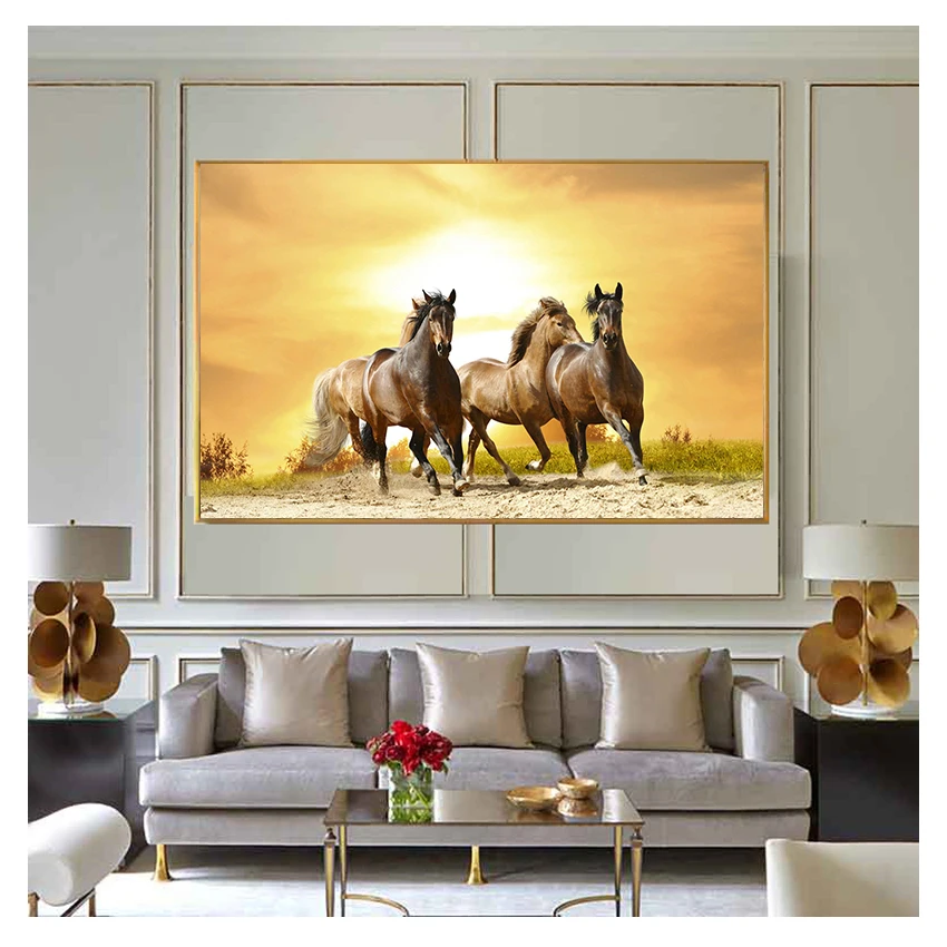 Landscape Painting on Canvas Wall Art Picture Print and Poster Modern Home Decoration Unframed European Running Horses Animal