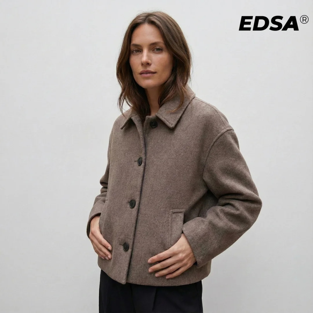 

EDSA женское шерстяное пальто с воротником с лацканами и длинными рукавами, однобортное для осенне-зимней верхней одежды