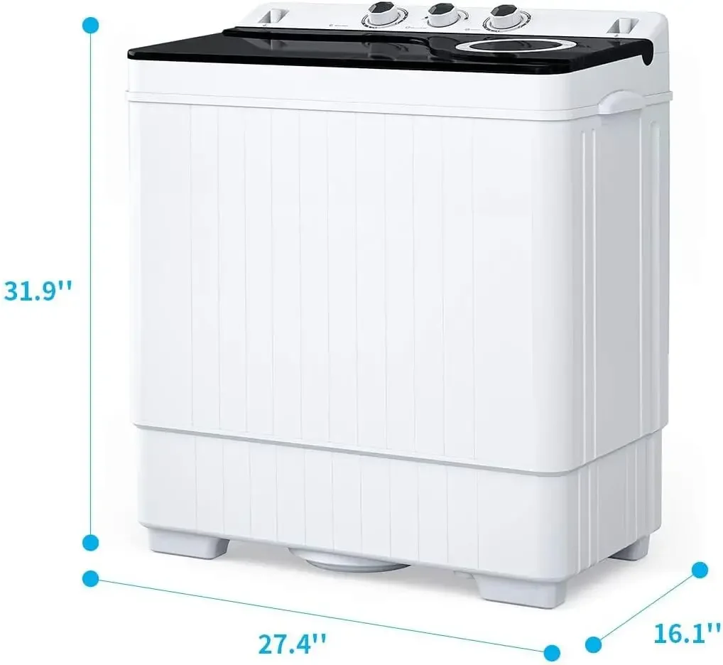 26lbs Compact Twin Tub Portable Washing Machine, Mini Washer(18lbs) & Spiner(8lbs) / Built-in Drain Pump/Semi-Automatic for Camp
