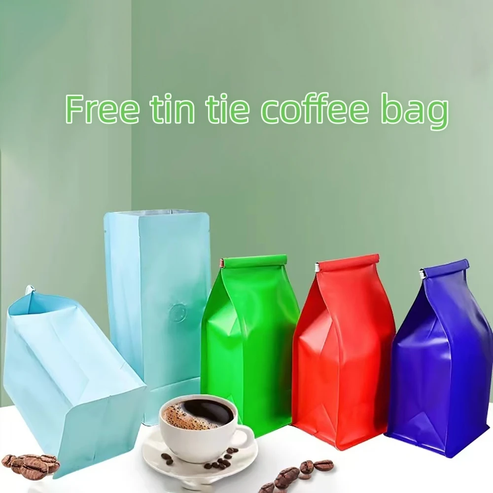 100pcs Free Tin Tie Open Top 250g 500g Tea Ground Coffee Beans Powder Flat Bottom Storage Packaging Bag with Degassing Valve