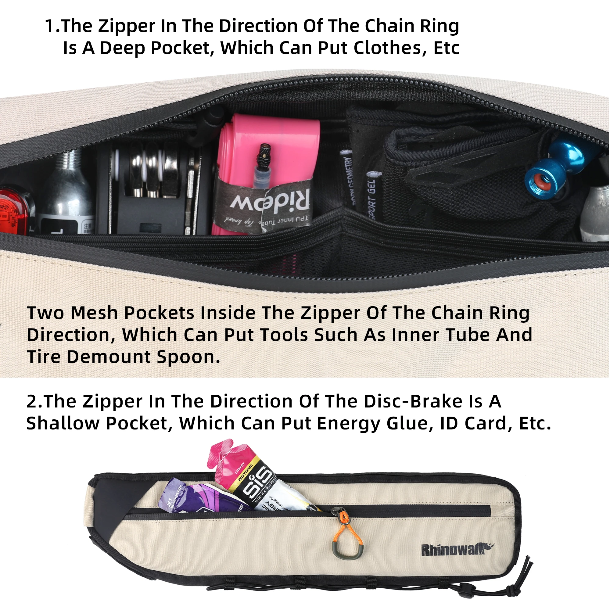 Rhinowalk Bike Frame Bag 2.1L/2.7L Waterproof Bicycle Under Tube Bag Triangle Bag Double Sided SBS Zipper Bottom binding system