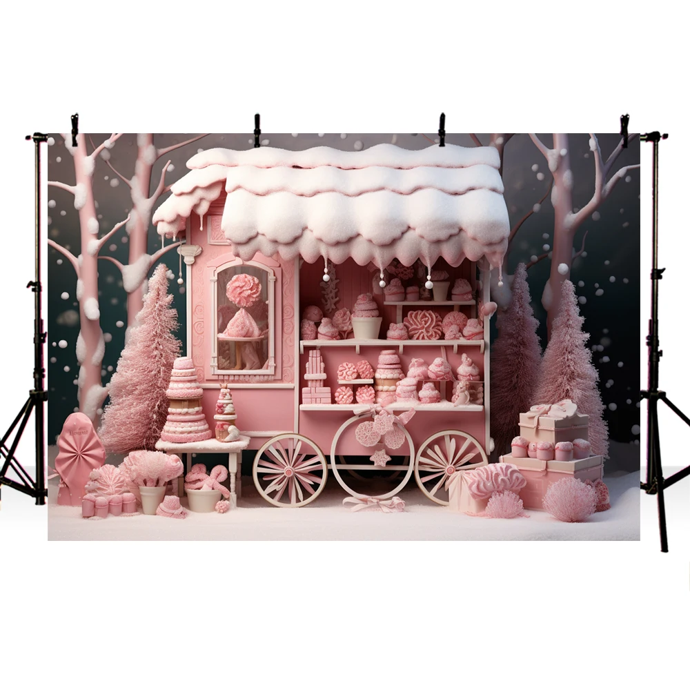Mocsicka Christmas Xmas Pink Ice Cream Truck Decor sfondo invernale per bambini ritratto servizio fotografico sfondo puntelli da Studio